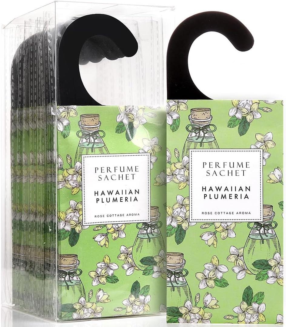 ROSE COTTAGE Large 12 Packs Hawaiian Plumeria Hanging Closet Air Freshener Scented Sachets Long Lasting Smell Goods