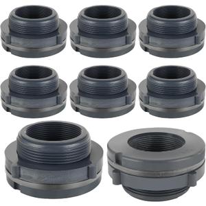 8PCS Bulkhead Fitting 2 inch Double Threaded Bulkhead Water Tank Connector PVC Bulkhead Fitting Threaded Thru-Bulk Pipe Fittings for Rain Barrels, Aquariums, Ponds, Water Tanks