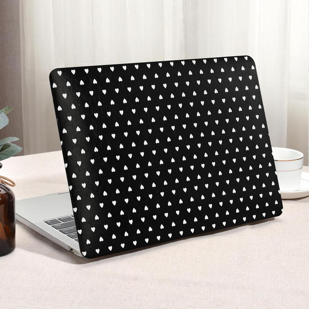 Seorsok Compatible with MacBook Pro 13 inch Case M2 2023,2022,2021-2016 A2338 M1 A2251 A2289 A2159 A1989 A1708 A1706,Cute White Little Love Hearts Leather Plastic Hard Shell Case&Keyboard Cover,Black