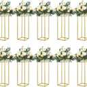 YALLOVE 10 Pack 23.75 Inch Gold Wedding Flower Stand Metal Vase Column Stand Geometric Centerpiece Vase for Home Party Wedding Decorations, Rectangular Flower Display Rack