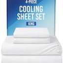 Cooling Sheets Set King Size - 4 Piece Summer Bed Sheets for Hot Sleepers - Cooling Bedding Set - Soft, Breathable, Lightweight - 1 Flat & 1 Fitted & 2 Pillowcases - Deep Pockets 8" to 16" - White"