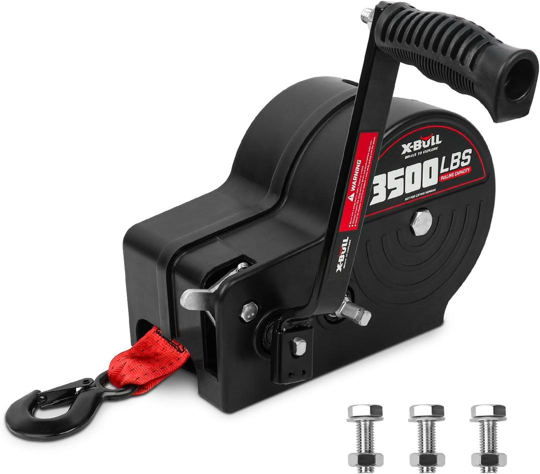 X-BULL Heavy Duty Boat Trailer Winch 3500 LBS 32FT Strap New Upgraded Quick-Connect Handle and Enclosed Housing, 2-Way Ratchet 4:1/8:1 Gear Winch for Boat, Truck, Trailer, RV, ATV, Jet Ski
