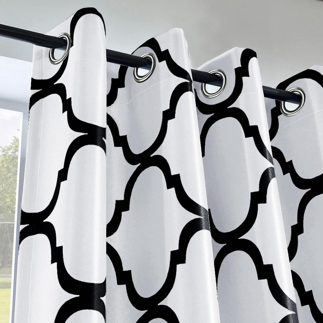 Melodieux Moroccan Fashion Room Darkening Blackout Grommet Curtain for Bedroom Kitchen Small Windows, 52 by 45 Inch, Off White/Black (1 Panel)