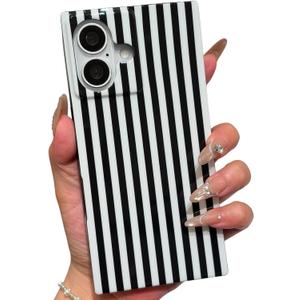 Magnetic for iPhone 16 Cute Striped Phone Case, Black White