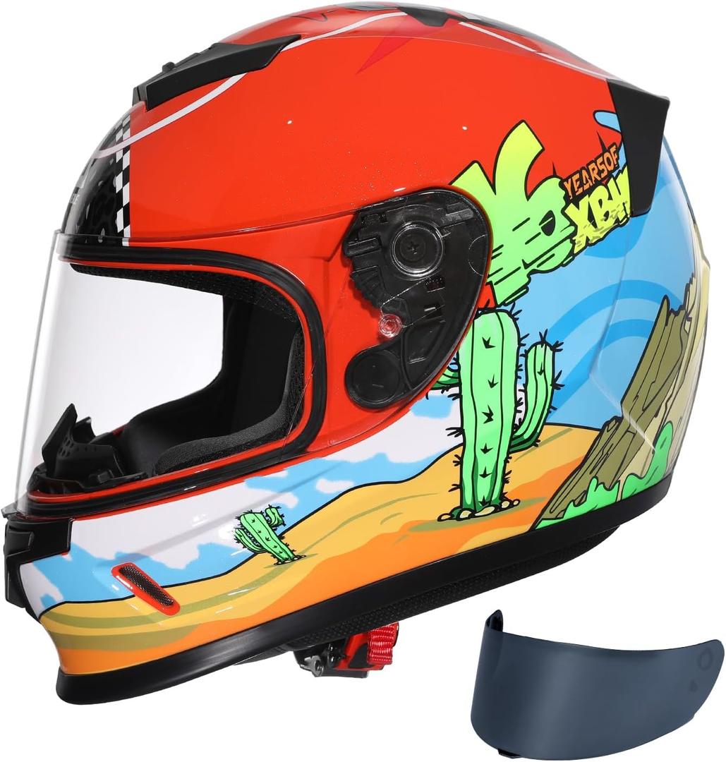 TRIANGLE Kids Motorcycle Helmets Youth Full Face Helmet Lightweight with 2 Visors DOT Approved