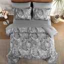 DJY Grey Paisley Comforter Set King, 7 Piece Boho Paisley Dark Gray Bed in a Bag Comforter Set, Soft Microfiber Complete Bedding Set for All Season (104''x90)