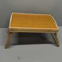 Breakfast Bed Tray for Eating - Raised Food Table Up to 9.5" on Lap Sofa - Adjustable Bamboo Serving Tray - Portable Snack Platter with Folding Legs Ideal for Bedroom Picnic (Medium, Natural)