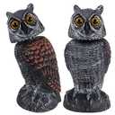 Hausse 2 Pack Fake Owl Decoys to Scare Birds Away, Rotating Head Plastic Owl Bird Deterrents, 10.6 Inch Height Bird Scarecrow Nature Enemy Horned Pest Repellent for Outdoor Garden Yard
