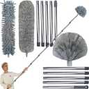 20+ Feet High Reach Duster Kit with 3-14 ft Extension Pole for Cleaning Fan, Spider Web, High Ceiling, Blinds, Furniture, Cars - Cobweb Microfiber Duster // Outdoor & Indoor Extendable Duster