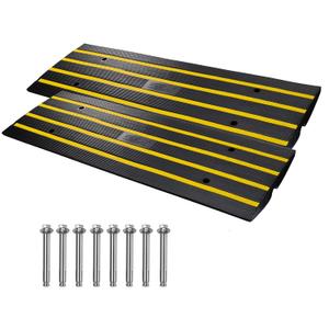 VEVOR 2 Pack Rubber Curb Ramps for Driveway, Heavy Duty Car Ramp 2.5 Inch High 1-Channel Cord Cover Curbside Bridge Ramp with 8 Expansion Bolts for Loading Dock Garage Sidewalk