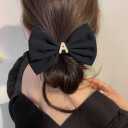 2Pcs Velvet Hair Bows Set  Red & Black Elegant Bow Clip & Long Ribbon Hair Clip, Personalized Hair Accessories for Women, Girls & Kids, Gift for Weddings, Birthdays, Christmas-J