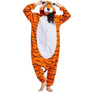 DELEY Unisex Tiger Costume Adult Onesie, One Piece Pajamas, Halloween Cosplay Costumes Homewear Jumpsuit (Medium)