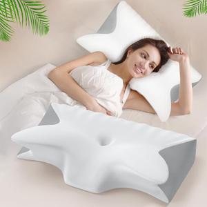 Hexus Cervical Neck Pillow for Neck Pain Relief, Memory Foam Pillows Contour Bed Pillow for Sleeping, Odorless Ergonomic Orthopedic Neck Support Pillows for Side Back Stomach Sleeper, Grey (23.2*14.7*4.7 inches)