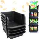 Skywin Plastic Stackable Bins - 4 Pack Open Front Storage Bins Medium For Toy Organizers and Kitchen, Bathroom Essentials (Black)