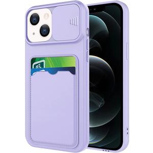 for iPhone 13 Mini Case with Card Holder, Wallet Case for iPhone 13 Mini with Slide Camera Cover for Women Men, Slim Thin Shockproof Bumper Phone Cover (Purple)