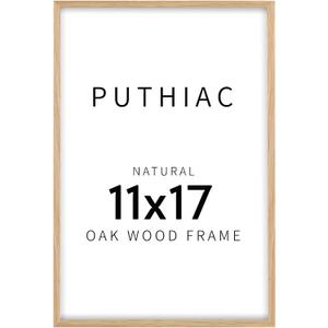 puthiac 11x17 Solid Oak Wood Picture Frame, Fits 8x12 with Mat or 11x17 Without Mat, Wall Display Only, Vertical or Horizontal, Plexi Front, 1 Pack, Natural Oak