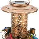 Solar Bird Feeders for Outdoors, Metal Hanging Bird Feeder with 3 Water Cups,Rust Resistant, Solar Garden Lantern for Outdoors Decor,The Perfect Choice for Gift(2.5LB)