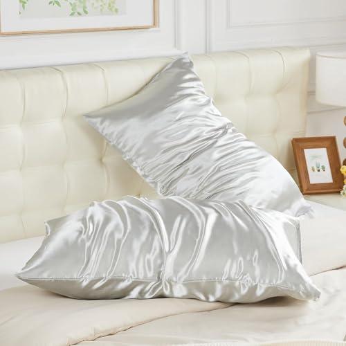 Pack of 2 NEWCOSPLAY Satin Pillowcase Standard/Queen 2 Pack Skin & Hair Care Silky Pillow Cover with Envelope Closure(Space Grey,20"x26")