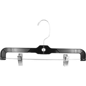 SSWBasics 14-Inch Black Plastic Skirt and Pants Hangers - Pack of 20 with Chrome Swivel Hook, Padded Clips - Perfect for Retail and Home Use, Holds Up to 6 Pounds
