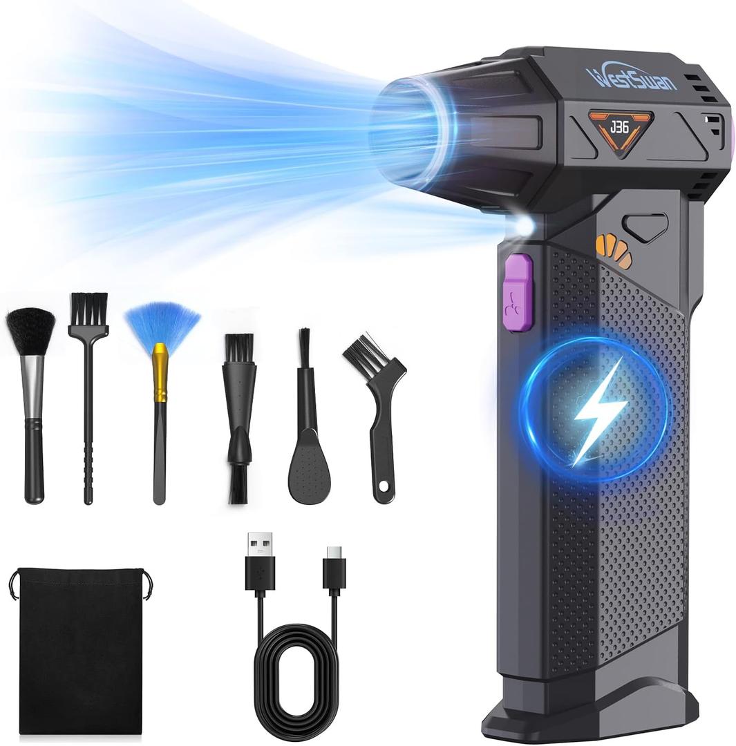 Compressed Air Duster, 210000RPM Mini Electric Air Duster Equipped with Continuously Variable Speed, Cordless Turbo Blower for Keyboard, PC, Car, Home, Outdoor (Black)