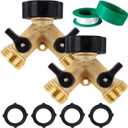 Biswing 2 Pack Garden Hose Splitter 2 Way, Heavy Duty Brass Connector Tap Splitter, Y Splitter 2 Valves with 4 Extra Rubber Washers