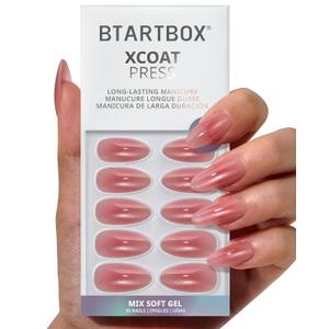 BTArtbox Press On Nails Almond - Pink Hypnotic, Lamp-Curable Cat Eye Ombre Medium Press On Nails with Glue and Adhesive Tabs for Women in 15 Sizes - 30 Soft Gel Glue On Nails Kit