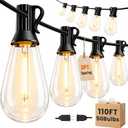 Outdoor String Lights 110FT(100+10) Waterproof, 50 LED S14 Shatterproof Edison Bulbs, 2FT Spacing, Extension Cord, Connectable Plug in Hanging Patio Lights for Outside, Backyard, Warm White