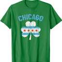 Vintage Chicago Flag Shamrock Clover Irish Pride St Patricks T-Shirt (XL, Green)