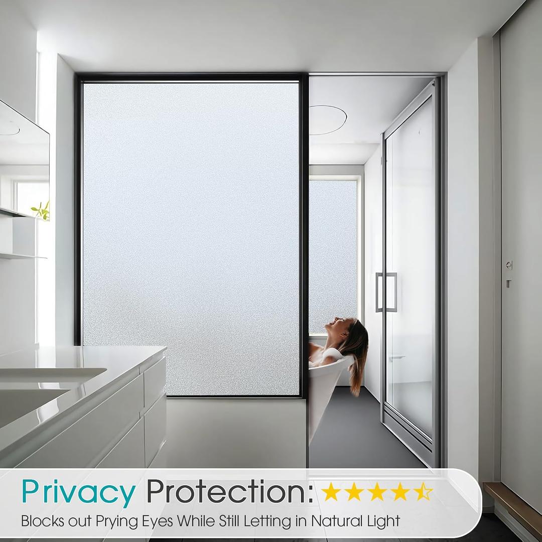 Coavas Frosted Glass Window Privacy Film Day and Night, Static Cling No Glue, Anti-Glare Heat Blocking, Renter-Friendly Removable Decorative Covering for Home Bathroom Bedroom, 45.2 x 314.9 Inch, Pure