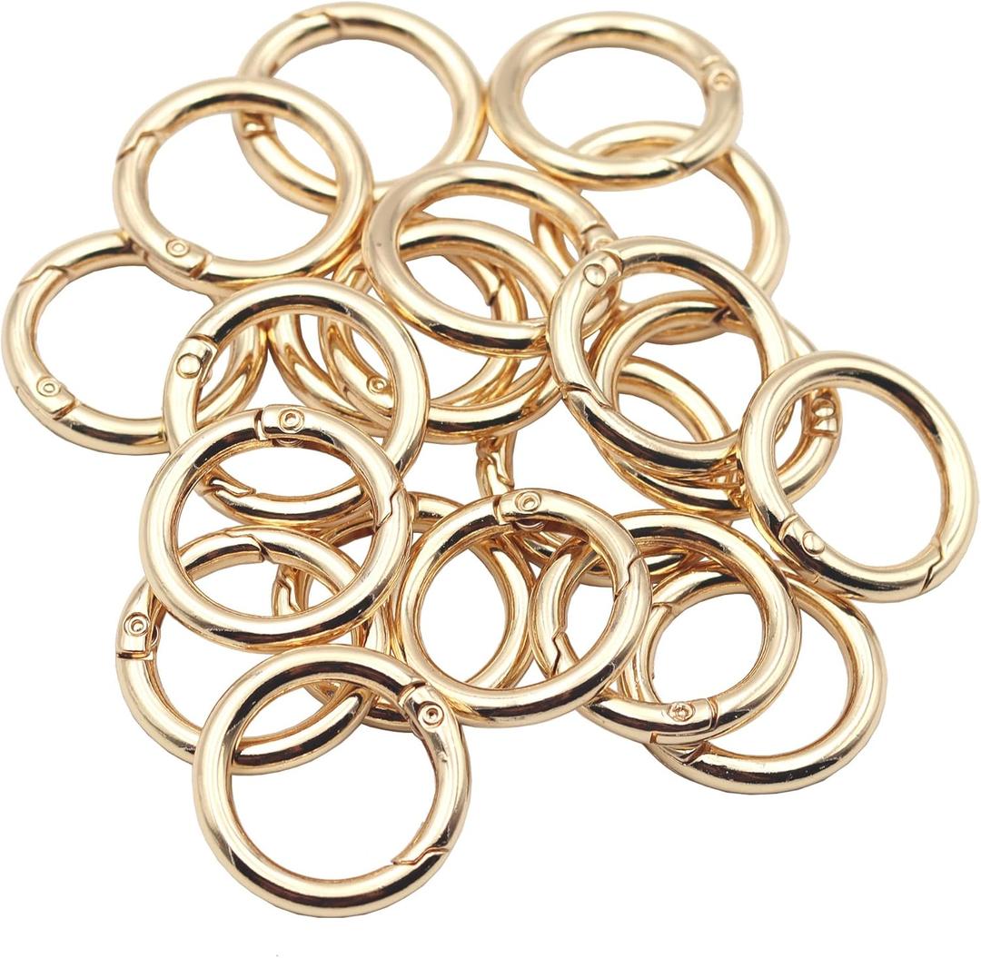 20pcs Trigger Spring O Rings Round Carabiner Clip Snap for Keyrings Buckle, Bags,Purses (Gold, 3/4 inch)