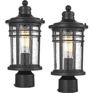 Darkaway Outdoor Post Lights Lamp Posts Outdoor Lighting, Waterproof Aluminum Post Lights Outdoor Light Fixtures with Glass, Light Posts for Outside Patio Yard (2 Pack, Black)