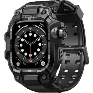 BXUXOHS Rugged Case and Band for Apple Watch 44mm Men, Compatible with Apple Watch SE 3/SE 2nd Generation/SE/Series 6/5/4, Military Grade Shockproof Bumper Cover,Tactical Band Case for iWatch 6/5/4/SE