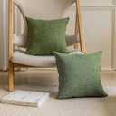 Home Brilliant Green Spring Pillow Covers 18x18 Set of 2 Lined Linen Throw Pillows for Couch Sofa Bedroom Living Room Decor, 18 x 18 Inch, Green