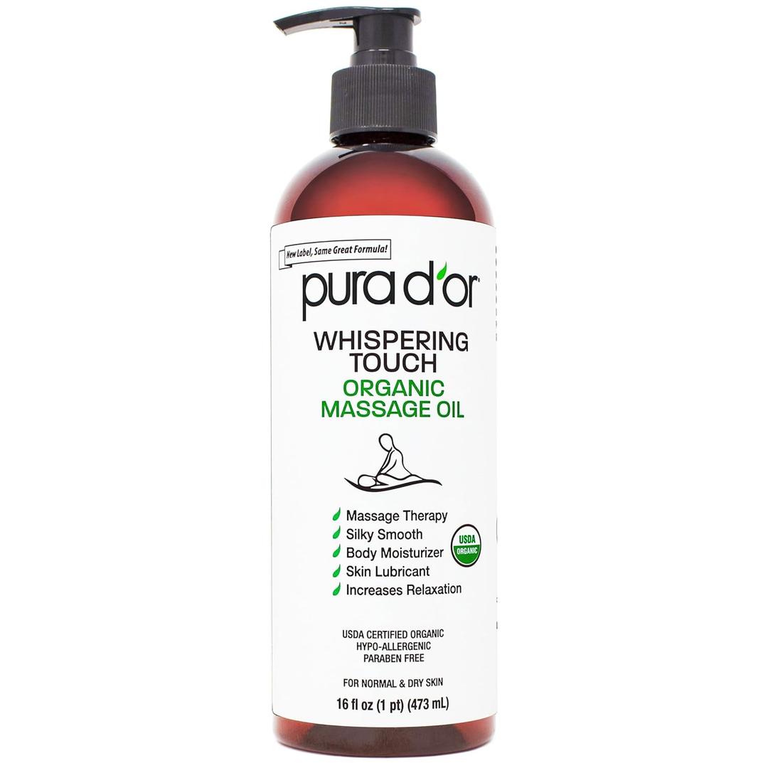 PURA D'OR 16 Oz Organic Massage Therapy Oil USDA Certified Body Moisturizer & Skin Lubricant for Aromatherapy & Relaxation, Silky & Softer Skin
