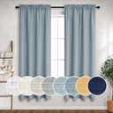 Blue Gray Curtains 63 Inch Length for Boys Bedroom Decor 2 Panels Rod Pocket Semi Sheer Linen Dusty Blue Light Filtering Curtain for Kids Room Teen Toddler Baby Nursery Stone Blue Grey Greyish Grayish