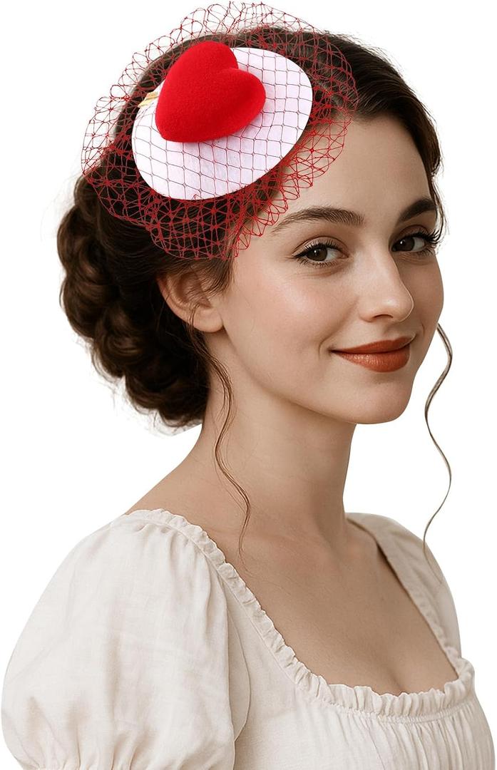 Mini Beret Hearts Headpiece Valentines Day Fascinator for Women Derby Tea Party Wedding Veil Hats