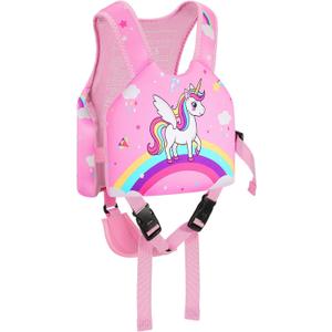 MoKo Swim Vest for Kids - Swim Floats Jacket for 2-3-4-5-6 Years (22-30-50-66LBS), Toddler Floaties Beach Accessory,Kids Pool Floats Vest with Adjustable Crotch Strap (Pink Unicorn)