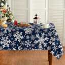 Horaldaily Christmas Tablecloth 60×120 Inch Rectangular, Blue Snow Washable Table Cover for Party Picnic Dinner Decor