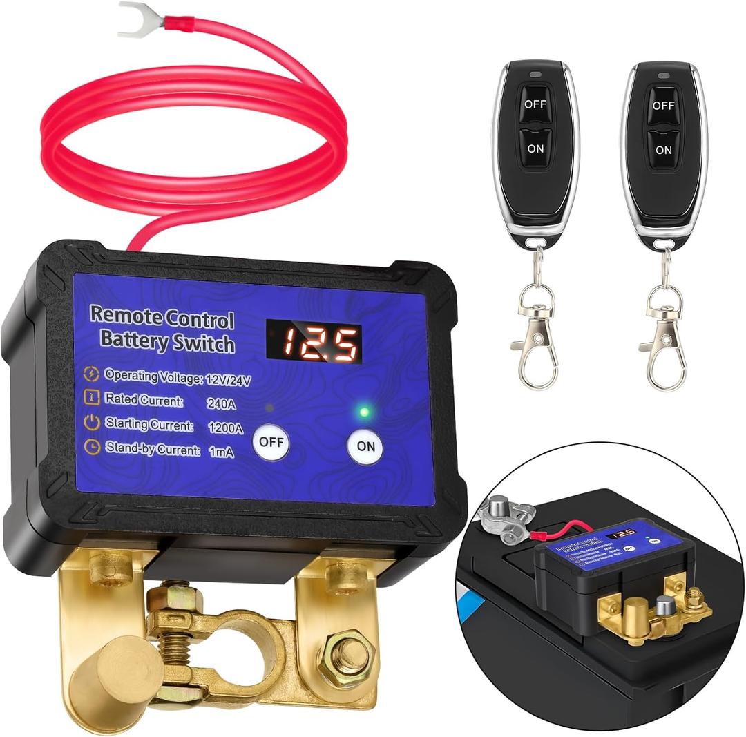 Kill Switch with Voltage Display Remote Battery Disconnect Switch 12V/24V 240A Automatic Power Cut Off Control Switch Smart Car Kill Switch Anti Theft for Auto GM Car Truck Boat RV
