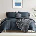 Monbix Queen Comforter Set - 7 Pieces Blue Gray Bed in a Bag Queen Bedding Sets with Comforters, All Seasons Comforter Bed Set with Sheets,Pillowcases & Shams (Queen(90"X90"))