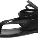 VorisVina Black Ankle Strappy Thong Sandals for Women Cute Suede Flat Sandals Ladies Summer Dressy Beach Flip Flops Sandals, 6.5