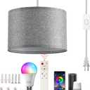 Plug in Hanging Lamp with RGB Smart Bulb Plug-in Cord Pendant Light with 15ft Cord Fixture Pendant Lights for Bedroom Kitchen Living Room Dining Room