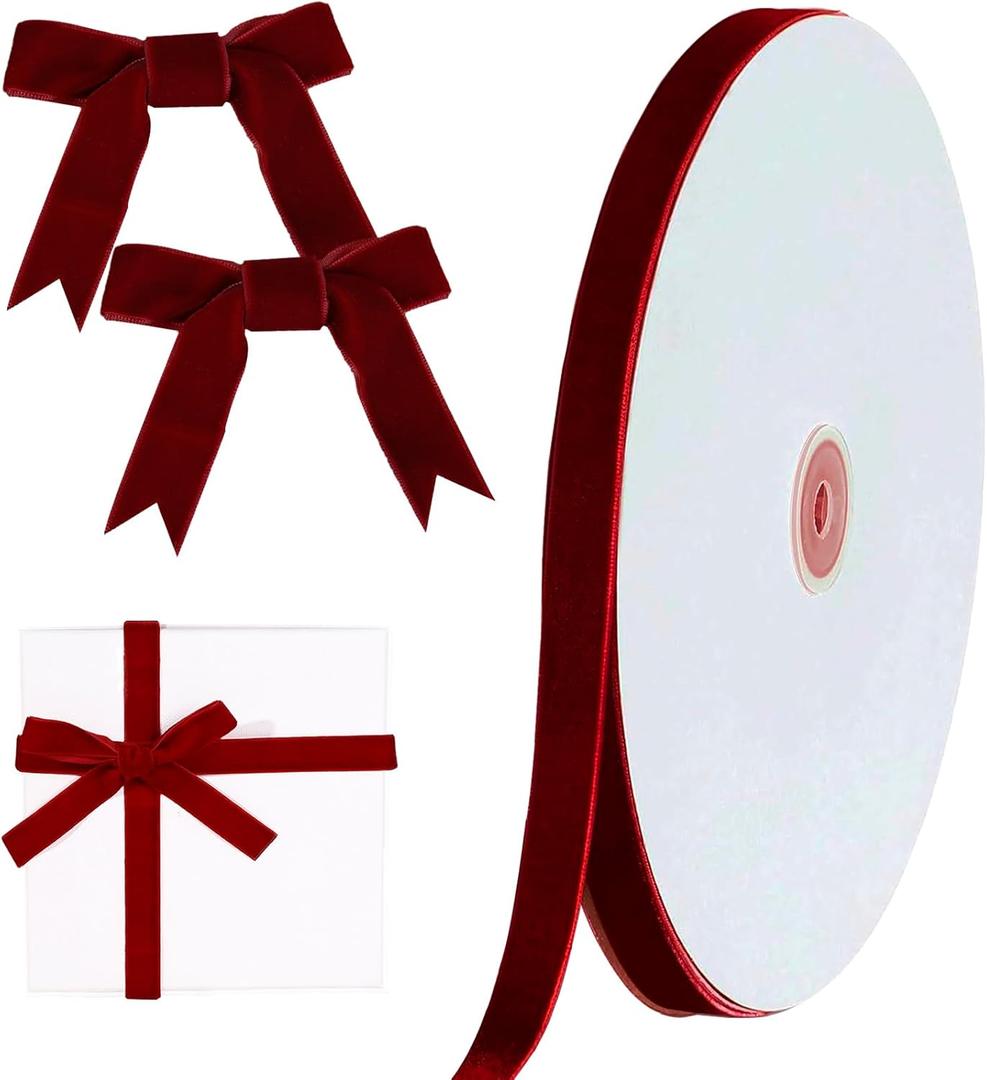 2 x Christmas Dark Burgundy Velvet Ribbon, 3/8 Inch x 30 Yard Vintage Single Face Spool Satin Velvet Ribbon for Christmas Wreath Decoration DIY Bow Craft Gift Wrapping Wedding Ornaments Party Home Decor