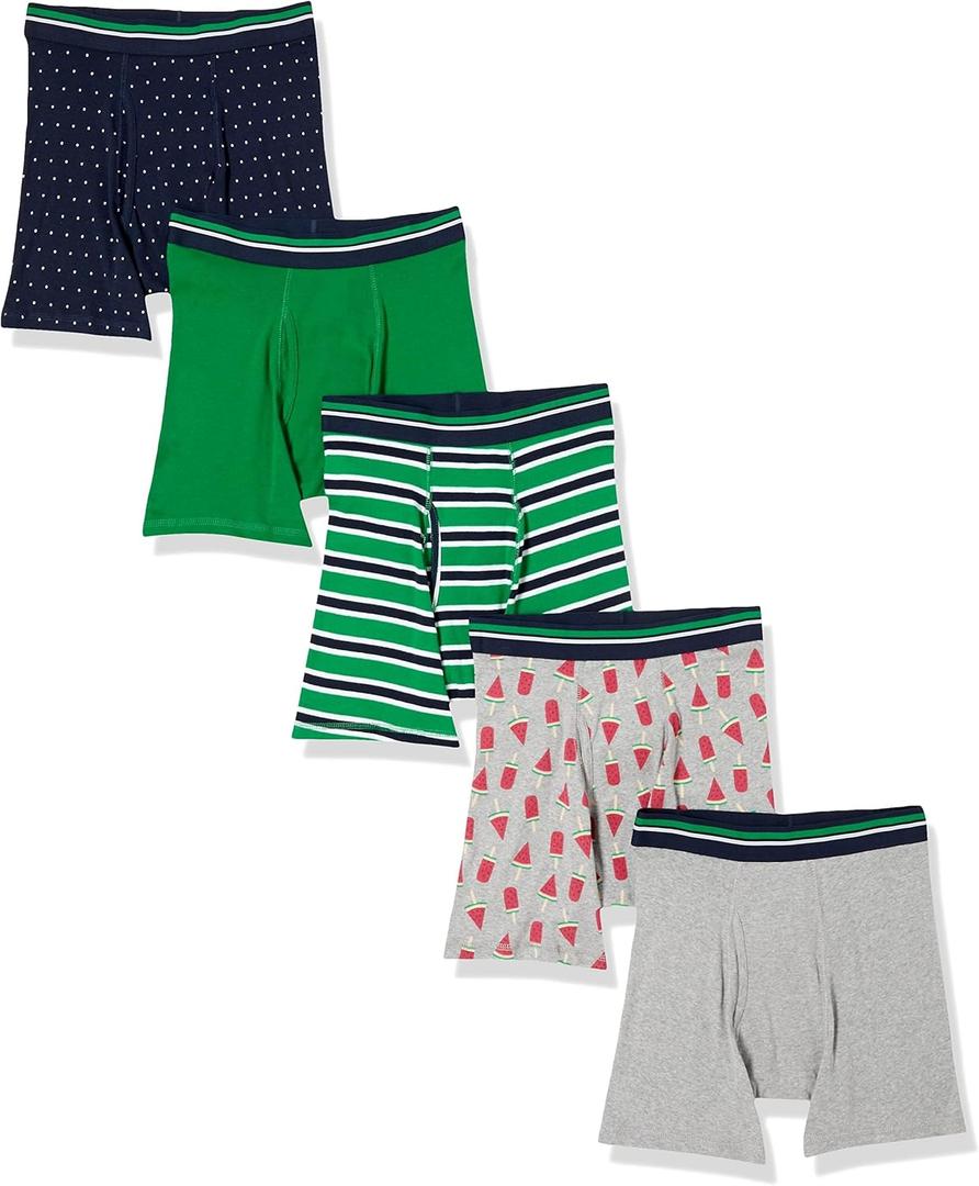 Amazon Essentials Men's Underwear Boxer Briefs, Comfortable Cotton, Tag-Free, Pack of 5 (Large)