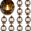 12 Pcs Mini Lanterns Decorative with LED Candle for Western Cowboy Xmas Home Decor Small Hanging Lantern Ornaments Camping Table Centerpiece Vintage Lantern Ornament (Gold)