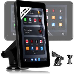 2G+32G Android 15 Portable Wireless Carplay/ Android Auto Car Stereo, 7 Inch Portrait&Landscape Touch Screen Car Audio Receivers with GPS, WiFi, Bluetooth, FM, AUX/ USB/ TF Input, Voice Control