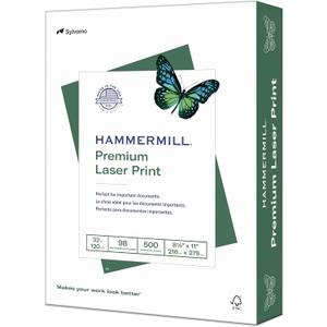 Hammermill Printer Paper, Premium Laser Print 32 lb, 8.5 x 11-98 Bright, Made in the USA, 104646R - 1 Ream (500 Sheets)