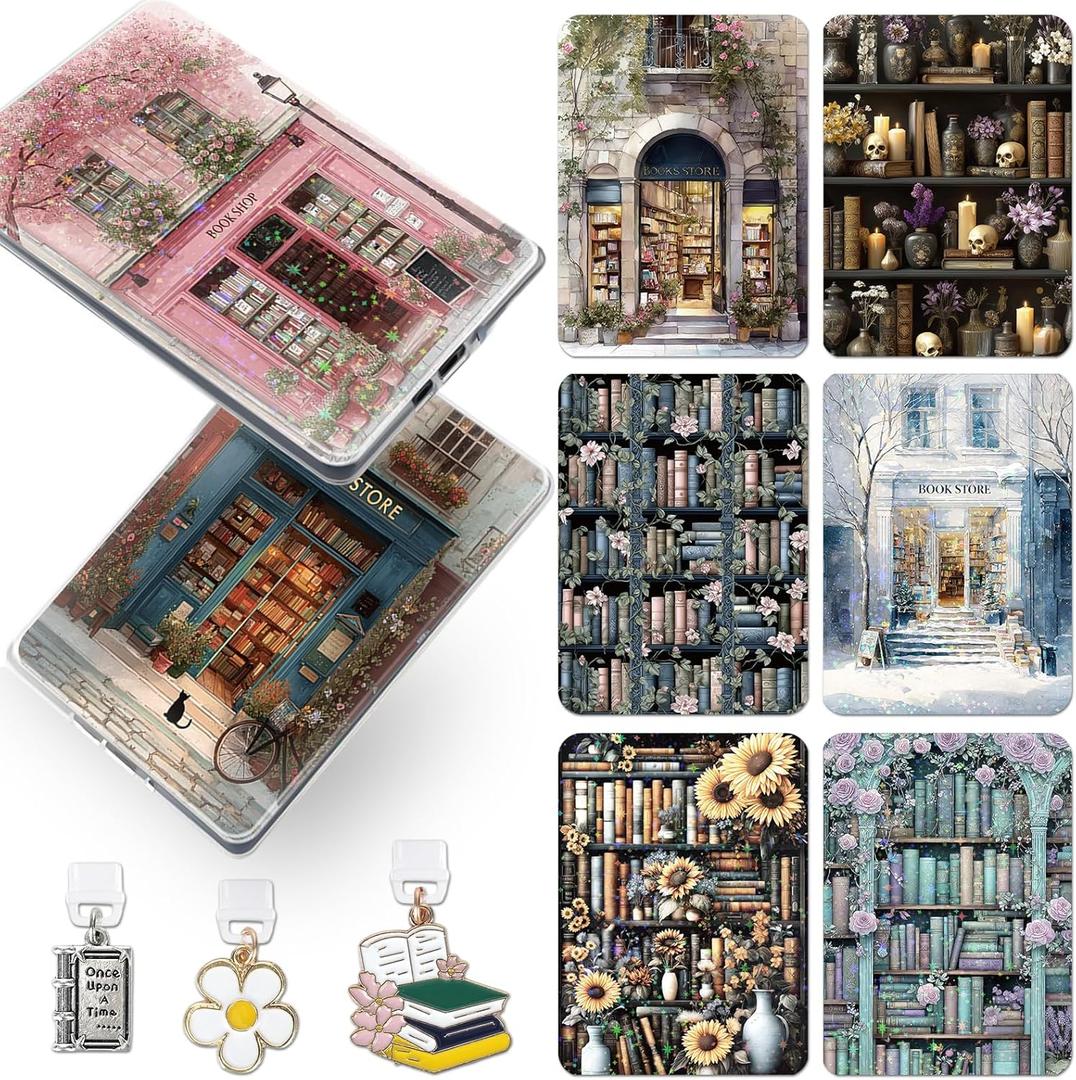Inserts Cardstock for Clear Case - 11 PCs Book Store Back Skin Decal Card Dust Plug Charms for Kindle Paperwhite 11th 12th Generation 6.8" Accessories for E-Reader Bookish Reader Gifts