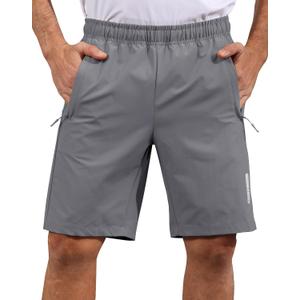 Mens Shorts Waterproof Quick Dry Slim Fit Athletic Running Gym Training Zipper Pockets for Basketball Tennis (Gray, XXL)