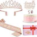 19th Birthday Decorations Including Birthday Sash, Tiara/Crown, Numeral Candles and Cake Topper, 19 Year Old Girl Gifts, Rose Gold Party Decor Supplies
